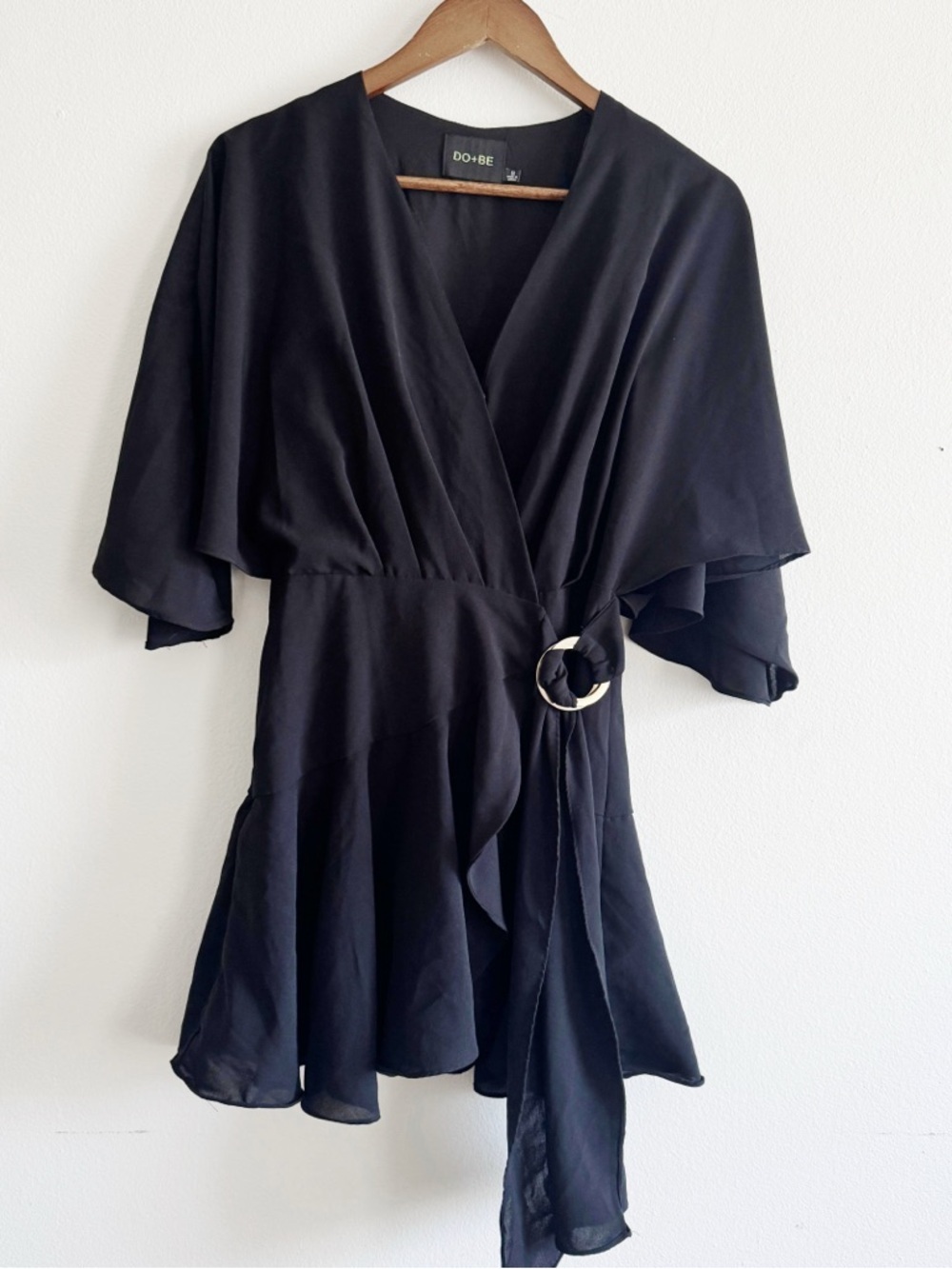 DO+BE Black Wrap Mini Dress romper with Ring Accent small